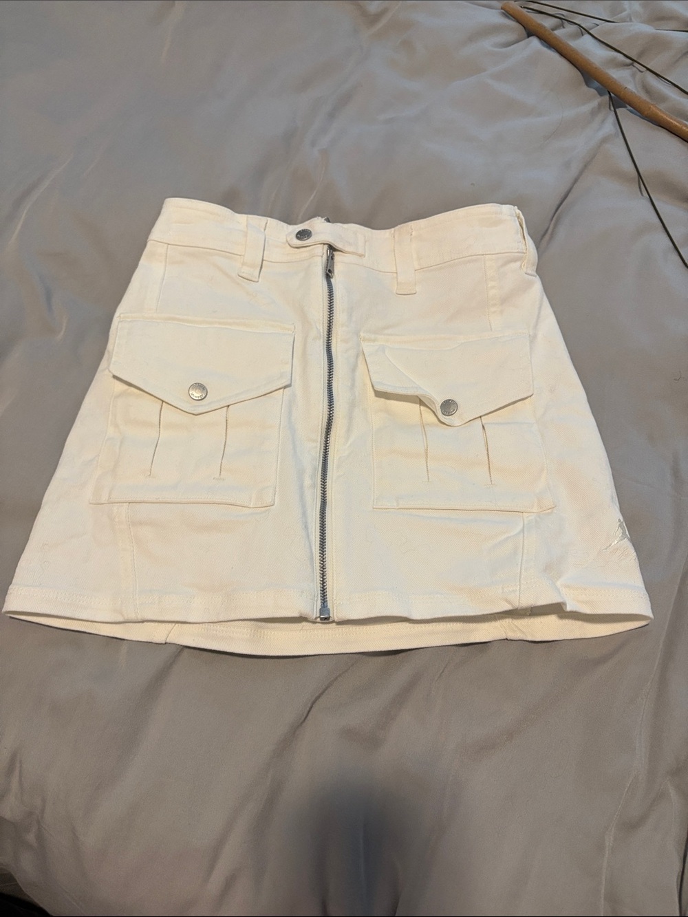 Jordan Off-White Denim Mini Skirt with Branded Metal Button